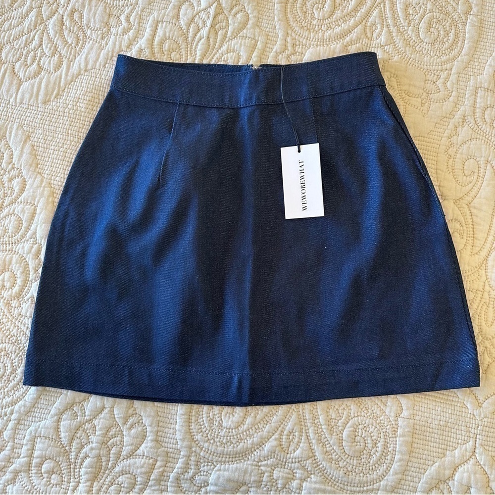 NWT 99% cotton WeWoreWhat denim mini skirt dark wash classic cut women's XS